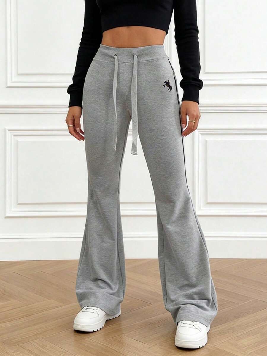 Women's Embroidery Flare Pants, Fashionable Design Suitable - Grey - View 1