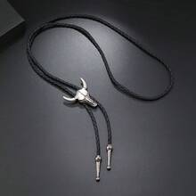 1pc Unisex Bolo Tie, Rodeo Cowboy Leather Bull Head Necklace, Western Style - Multicolor - View 13