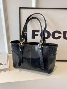 Fashionable & Simple Large Capacity Commuter Tote Bag - Black - View 1