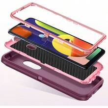 - Funda para A50/A50S - Proteccin de cuerpo completo 3 en 1 a prueba de golpes, color morado y rosa - Púrpura/Rosado - Ver 3