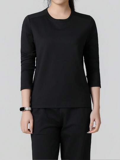 女士纯色透气长袖户外T恤，简约百搭