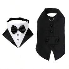 Bộ vest tuxedo cho chó, bao gồm nơ và băng đô, trang phục thú cưng hoàn toàn mới, áo khoác/áo sơ mi trang trọng cho đám cưới, tiệc sinh nhật. - màu đen - Xem 6