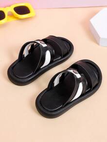 1双男女通用时尚平底可爱拖鞋，软底防滑一脚蹬凉鞋，适合夏季穿着 - 黑色 - 查看 6