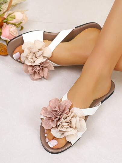 1 par de Zuecos de mujer con flor francesa de punta abierta, de estilo suave y dulce, adecuados para uso interior y exterior, con suela blanda y cómoda de una sola pieza