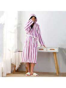 1 chiếc áo choàng tắm có mũ bằng vải lông san hô mềm mại, áo choàng mặc ở nhà thấm hút sang trọng khi trở lại trường - màu nâu - Xem 14