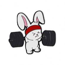 健身强壮兔子珐琅徽章，可爱卡通动物胸针别针，背包翻领别针，时尚饰品礼品 - 白色 - 查看 10