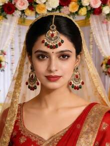 3pcs/Set Glamorous Bollywood Luxury Style Maang Tikka Jewelry Set,Including Earrings&Hair Chain,Rhinestone Decorated Bridal Jewelry Accessories Suitable For Women's Wedding Wear,Ramadan,Daily Or Festival Gift - Pendant Type - View 2