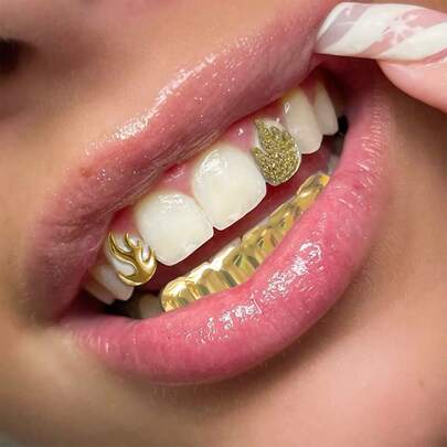 1 set zirkonia flamma polerad oval bas flamma 6-tänder platt tandsmycke, unisex dagligt, festival, festtillbehör