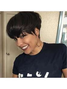 Peluca de corte pixie negro elegante para mujeres - Estilo bob de 6", peluca de corte pixie de 150% de densidad, peluca de corte pixie corto elegante para mujeres - Peluca de corte bob pixie corto con red de rosa, cabello humano natural, aspecto natural para uso diario, festivales de música y fiestas. Peluca versátil con flequillo, fácil de peinar para uso diario, fiestas, vacaciones. Peluca de cabello corto, accesorio de fiesta, textura suave con capas de corte pixie, cabello realista - Multicolor - Ver 7