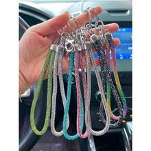 1条时尚水钻手机挂绳，带钥匙扣，女士款，闪亮钥匙包挂饰，配有腕带，可爱哥特风Y2K配饰，时尚书包和汽车装饰，别致日常礼物纪念品，兼容安卓和大多数智能手机，送给母亲、家人、朋友、孩子、生日、节日的礼物 - AB Color - 查看 3