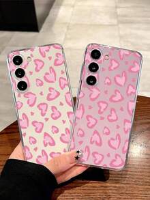 1pc Pink Leopard Print Heart Soft Phone Case Compatible With Huawei Honor, Redmi, Galaxy A04e/12/A13/A14/A34/A50/A52/A53/A54/S21/S22/S23/S24/S25/S25Ultra/S25FE/S26/S26 PLUS/S26 ULTRA/S26 EDGE, 6A/7A/8A, 12T/13T/15T/15T Pro - Clear - View 3