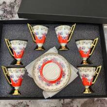 1/6 比例奢华花卉金边陶瓷浓缩咖啡杯碟套装，容量 100 毫升/3.38 盎司，卡布奇诺拿铁杯，中东茶杯，拿铁、浓缩咖啡杯碟套装，优雅家居装饰，适合拿铁和摩卡，是女士生日派对、日常餐桌装饰或花园婚礼茶会装饰的完美之选，送给她的礼物。 - 彩色 - 查看 18