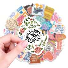 可爱“别担心，小蜜蜂快乐”贴纸，50张防水乙烯基贴纸，适用于剪贴簿，色彩缤纷，充满美感，带有花卉图案，可用于日记、手机壳、电脑等。 - 彩色 - 查看 3