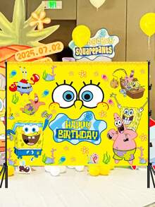 SpongeBob SquarePants Theme Party Backdrop, Cross-Border Birthday Happy Decoration Banner Supplies, Cartoon Fish Brother Hanging Cloth, Dorm Bedroom Wall Decor Creative Background Cloth, Cute - Multicolor - View 9
