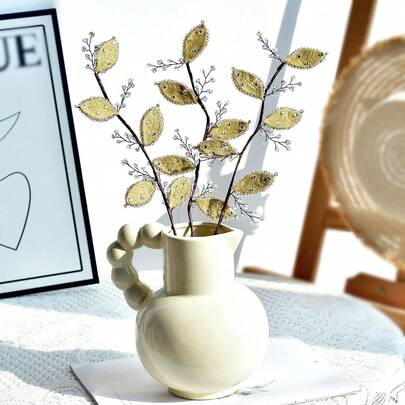 1pc Yellow Leaf Crystal Artificial Flower With Elegant Rhinestone Decor, Suitable For Wedding, Party, Dining, Garden, Home, Living Room, Dining Table Decoration