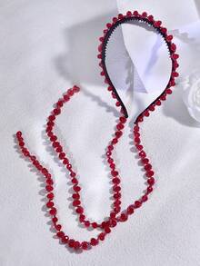 1pc Red Crystal Tassel Bridal Headband, Suitable For Party, Evening Gala, Wedding, Holiday Events