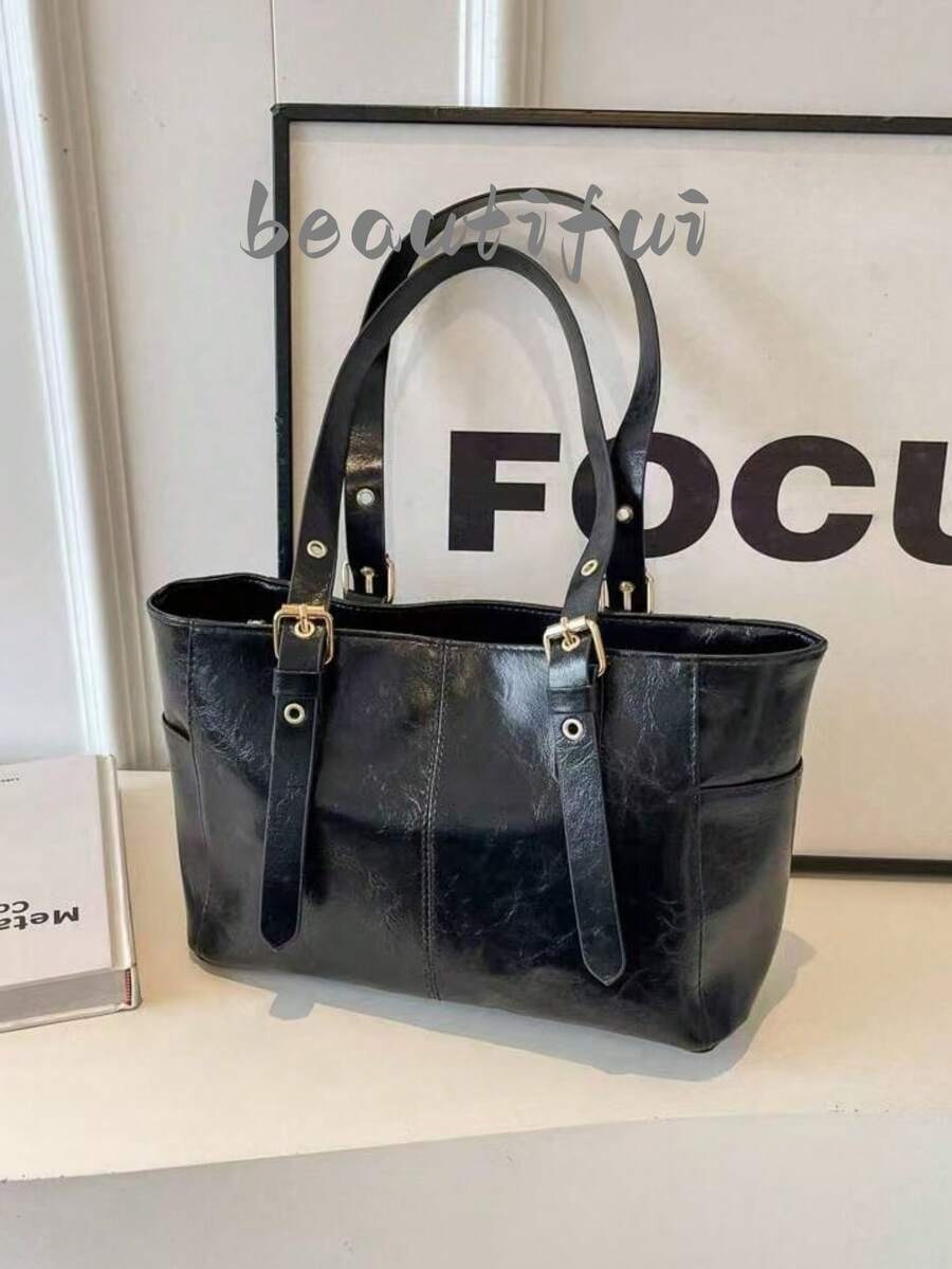 Fashionable & Simple Large Capacity Commuter Tote Bag - Black - View 1