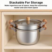 1/2-Tier Stainless Steel Steamer Pot, Multifunctional Stock Pot With Lid & Handle For Vegetables/Sauces/Food – Induction Compatible, Ideal For New Year Feasts - Silver Single Layer - View 5