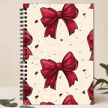 1本A5红色蝴蝶结螺旋笔记本，硬壳封面，蝴蝶结装饰 - 大学标准行距网格内页日记本，耐用装订，适用于学校、办公室、日记、计划 - 可爱文具，教师礼物，生日和情人节礼物 - 紅色蝴蝶結 - 查看 3