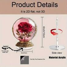 2D Acrylic Rotating Crystal Desktop Decor - Beautiful Preserved Red Rose In Glass Ball, Luxury Gold Base, 360 Degree Rotation, Perfect Home Decor | Beautiful Desktop Decoration | Detailed Petal Design, Floral Decor - Multicolor - View 9