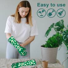 1 Pair Long Gardening Gloves With Breathable & Puncture-Resistant Fabric, Floral Print, Suitable For All Seasons - Green - View 2