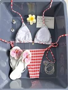 Elegant Women's Heart Pattern Halter Backless Bikini Cute Ruched Bust Swimwear Medium Stretch - Multicolor - View 2