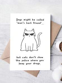 1张幽默生日贺卡，附信封，纸质，非常适合送给爱猫人士、朋友和家人——“猫是人类最好的朋友”主题，是欢庆场合的理想之选。 - 彩色 - 查看 10