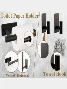 1/5 Set - USU 304 Stainless Steel Bathroom & Kitchen Accessories - No Drill Self-Adhesive Hooks, Towel Bar, Toilet Paper Holder, Towel Ring. - Square Bottom Nail-free - View 8