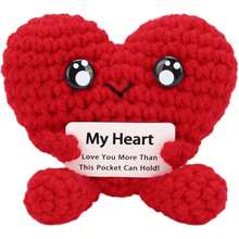 1pc This Lovely Crocheted Heart Is The Perfect Way To Express Your Care And Affection For Others. This Soft And Adorable Piece Is Lovingly Crafted With A Vibrant Red Exterior And Outstretched Arms, Exuding A Warm And Charming Appeal. The Expressive Eyes And The Message "My Heart: My Love For You Exceeds What This Pouch Can Contain!" Add An Endearing Touch That Is Sure To Melt Anyone's Heart. - Multicolor - View 1
