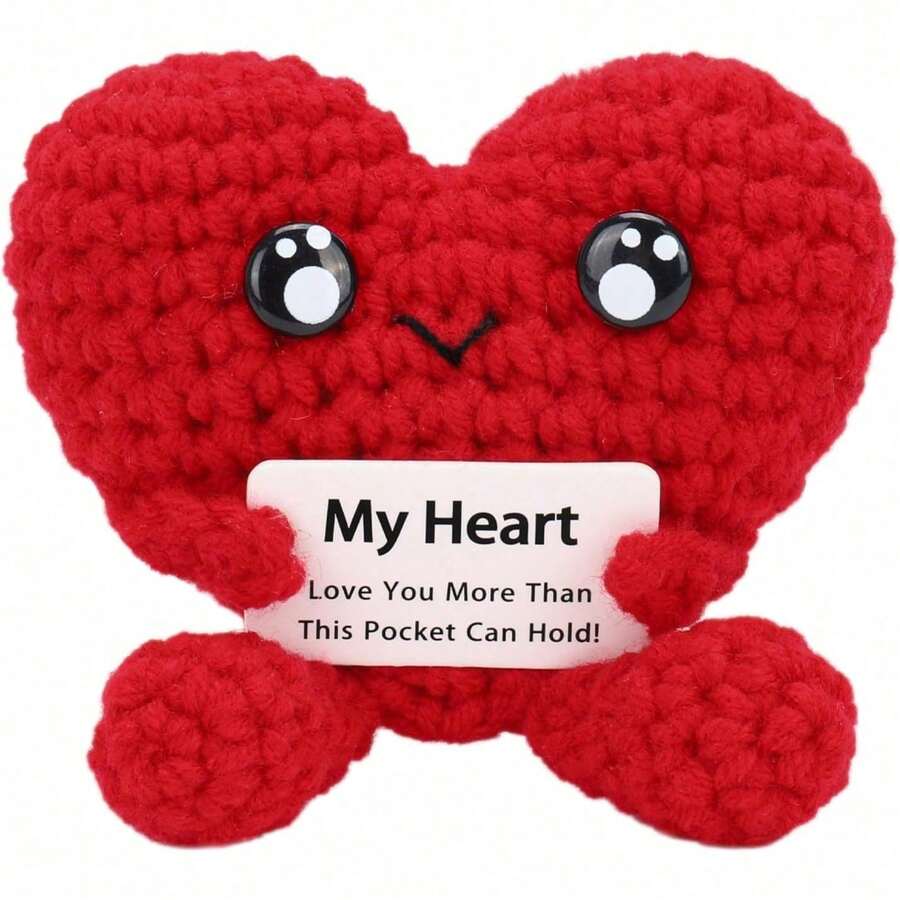 1pc This Lovely Crocheted Heart Is The Perfect Way To Express Your Care And Affection For Others. This Soft And Adorable Piece Is Lovingly Crafted With A Vibrant Red Exterior And Outstretched Arms, Exuding A Warm And Charming Appeal. The Expressive Eyes And The Message "My Heart: My Love For You Exceeds What This Pouch Can Contain!" Add An Endearing Touch That Is Sure To Melt Anyone's Heart. - Multicolor - View 1