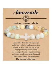 8mm Agate Cross Beaded Bracelet, Volcanic Stone, Yellow Tiger Eye, Turquoise Beaded Bracelet, Religious Unisex Jewelry - Bracelet - View 9