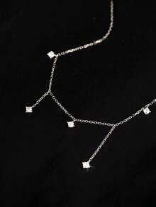 1 pièce Collier à gland ciel étoilé en zircone cubique en argent sterling S925, chaîne claviculaire minimaliste et élégante, cadeau de luxe pour femmes - étoiles - Voir 8