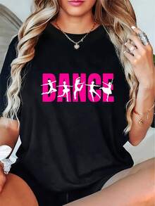 Camiseta gráfica de danza para mujeres de talla grande - Letras de DANZA ROSA en negrita y motivos de pájaros - Camiseta suave para el día a día para práctica de danza, actuaciones, atuendos casuales - Lavable a máquina, camiseta negra para todas las estaciones para ballet, hip-hop, contemporáneo - Camiseta no transparente, atuendo de actuación, diseño artístico, material cómodo, bailarines de hip-hop - Negro - Ver 2