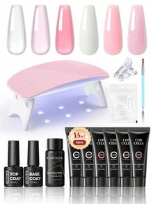coscelia 13pcs/Set 16ml Nail Extension Gel Kit, Includes Pink, White, Glitter Extension Gel, Extension Slip Liquid, Base Gel, Top Coat, And UV/LED Nail Lamp, Suitable For Women DIY Nail Salon, Great Gift - Multicolor - View 2