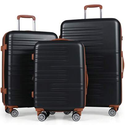 COSTWAY 3-Piece Luggage Set ABS PC Hard Shell Suitcase Set With TSA Lock Telescope Aluminum Handles & 360° Spinner Wheels
