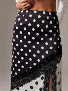 Women's Summer Long Satin Skirt Polka Dot Lace Trim High Waist Split Hem Outdoor Date Photography Streetwear - 彩色 - 查看 4
