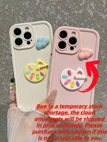 Cute Palette & Smiling Cloud Decor Solid Color Soft Phone Case With Detachable Colorful Beaded Dog Charm, Suitable For IPhone 17/17 Pro/17 Air/17 Pro Max, 16/15/14/13/12/11/Pro/Pro Max/Plus, S25 Ultra/S25 Plus/S25, S20/S21/S22/S23/S24/Ultra/Plus/FE, Phones - Fashionable Phone Case - White - View 5