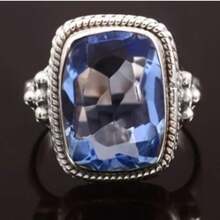 1 chiếc nhẫn nữ cổ điển quyến rũ màu xanh đá Cubic Zirconia, nhẫn bạc đính đá sinh nhật, nhẫn cưới, nhẫn đính hôn, nhẫn hứa hẹn, quà tặng sinh nhật, ngày Valentine. - Xanh đậm - Xem 6