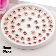 50 piezas/paquete, 8mm, 10mm, 12mm, 14mm, modelos mixtos, brillantes cristales de rhinestones con diseño de flor, base dorada, cristales de rhinestones brillantes adhesivos planos DIY para coser - multicolor - Ver 84
