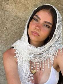 Bộ 1 khăn choàng cổ và khăn trùm đầu ren hoa mới năm 2026, nhẹ và thoáng khí, phù hợp cho đám cưới, tiệc tùng, buổi tối và đi biển. - màu đặc - Xem 3