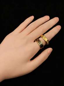 10Pcs/Lot Classic Fashion Exquisite Stainless Steel Men Women Rings Pattern Stripes Drip Oil Random Styles Casual Party Business Engagement Wedding Proposal Gifts Daily Wearing Accessories - 10 Stainless Steel Drip Stripe Rings - View 12