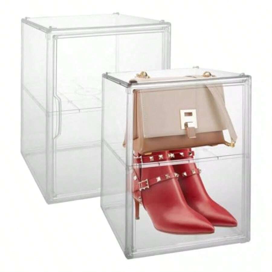 DGTC Caja de Almacenamiento Tranrente Organizador de Zapatos con estantes Ajustab trina acrílica con Puas magnés para coleccionab Organizador de éticos de Dos Nive - Transparente - Ver 1
