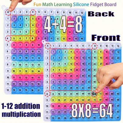 لوحة ضرب ذات وجهين مزدوجين 12 * 12 ، لوحة ضرب وجمع في واحدة ، ألعاب أصابع سيليكون مضادة للتوتر وسهلة التعلم. ألعاب تعليمية ممتعة وتفاعلية للرياضيات للفصل الدراسي والمنزل