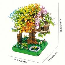 1345pcs Sakura Bonsai Building Blocks Set, Miniature Fairy Tale & Romance Theme Collection, ABS Plastic Architecture Model, Floral & Figurine Themed Toy, No Lighting - Multicolor - View 8