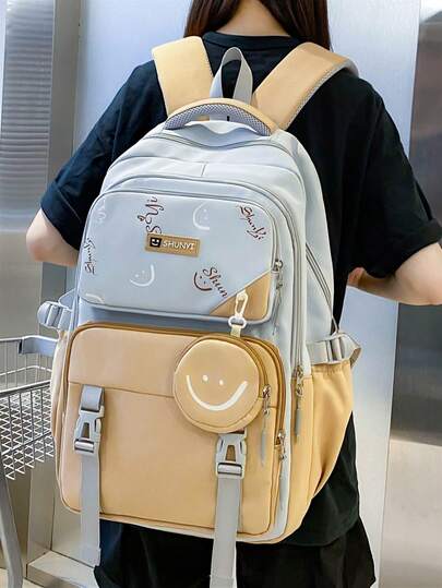 Large Capacity Backpack For Women, School Bag For Girls, Black Color, Elementary/Middle School Bookbag With Pendant