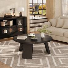 33.5" Round Modern Coffee Table, Inclined Legs Circle Center Cocktail Table, Easy Assembly Accent Table For Living Room Bedroom - màu đen - Xem 3