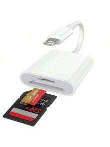 1pc Dual Slot Card Reader, OTG Data Transfer Adapter, High-Speed Card Reader Converter Cable, Compatible With Lightning Interface Devices, SD/TF Cards Plug And Play, Universal Card Reader For Smartphones And Tablets - White - View 9