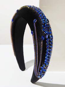 1件加厚天鹅绒衬垫高冠巴洛克风格发箍，饰有闪亮宝石，优雅适合正式场合，百搭配饰 - 藍色 - 查看 5