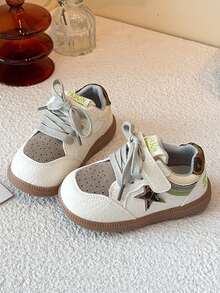 1 Pair Back To School Casual & Fashionable Children's Sports Shoes, Made Of PU Leather Patchwork Upper, Soft, Comfortable, Lightweight, Easy Slip-On Closure, Suitable For Indoor, Outdoor, Play, Sports And Other Occasions - Khaki - View 4