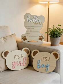 Conjunto de 3 placas de madeira com o nome do bebê "HELLO WORLD" para anúncio de nascimento, decoração de quarto de bebê para menino ou menina, decoração para chá de bebê, presentes para a família, presentes de Páscoa, lembrancinhas para meninas/meninos. - Pacote A - Ver 1